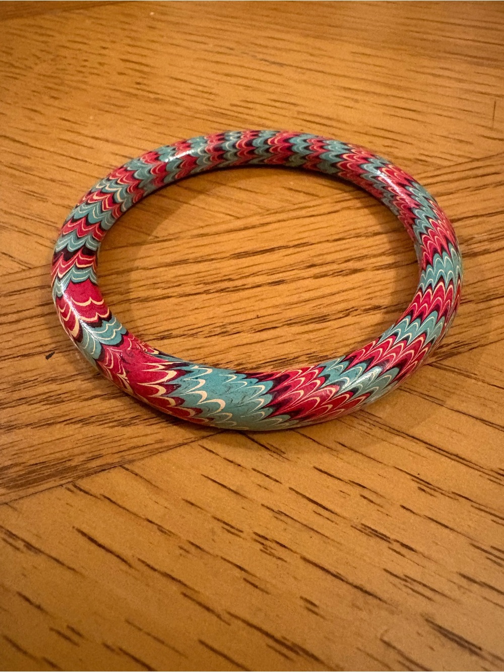Handcrafted Indian LAC Pink & Teal Patterned Bangle Bracelet